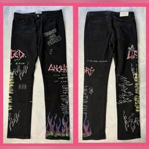 Lifted Anchors Black Graphic Men's Jeans SIZE 34x32
